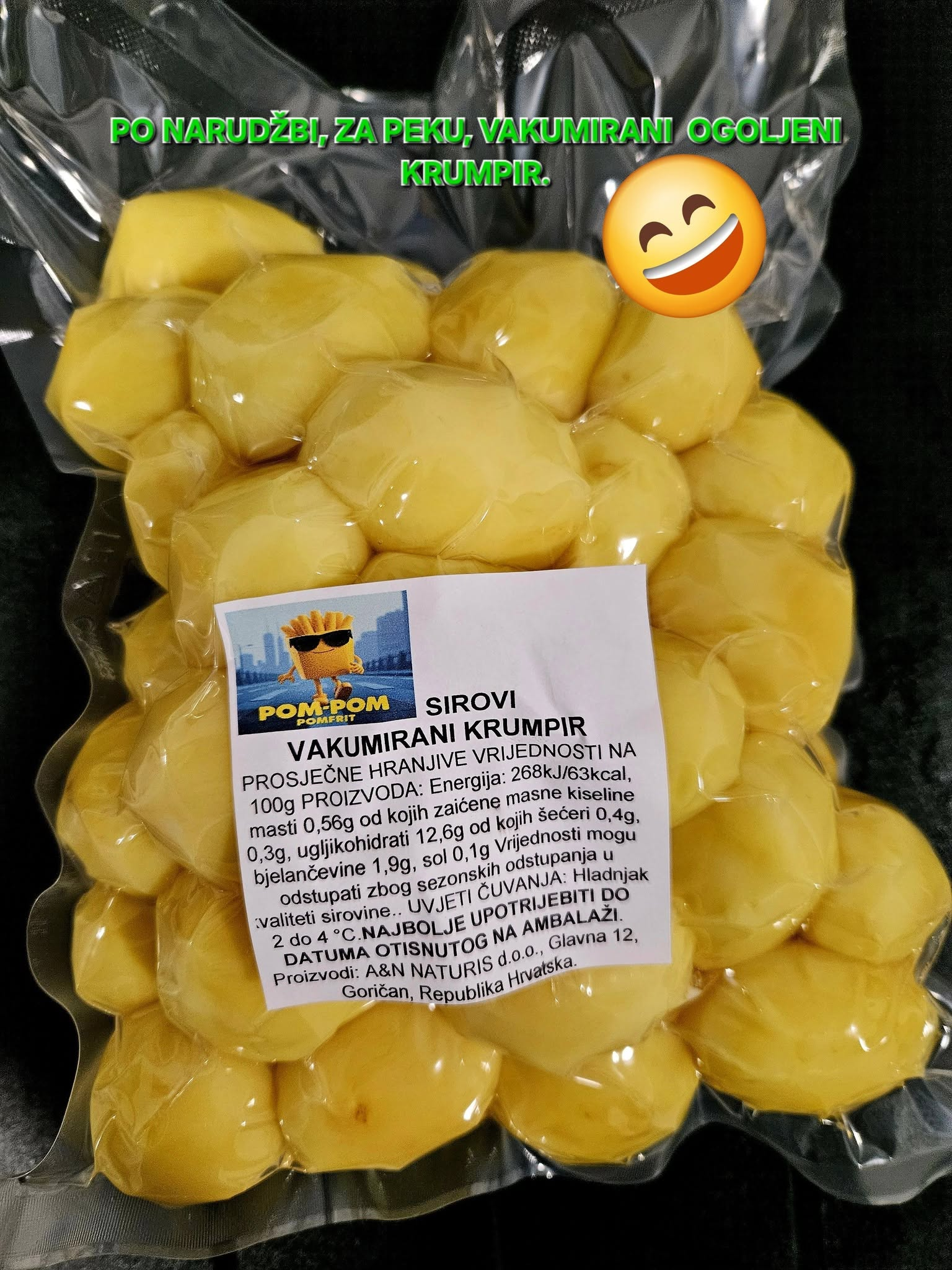Pakiranje oguljenog vakuumiranog sirovog krumpira